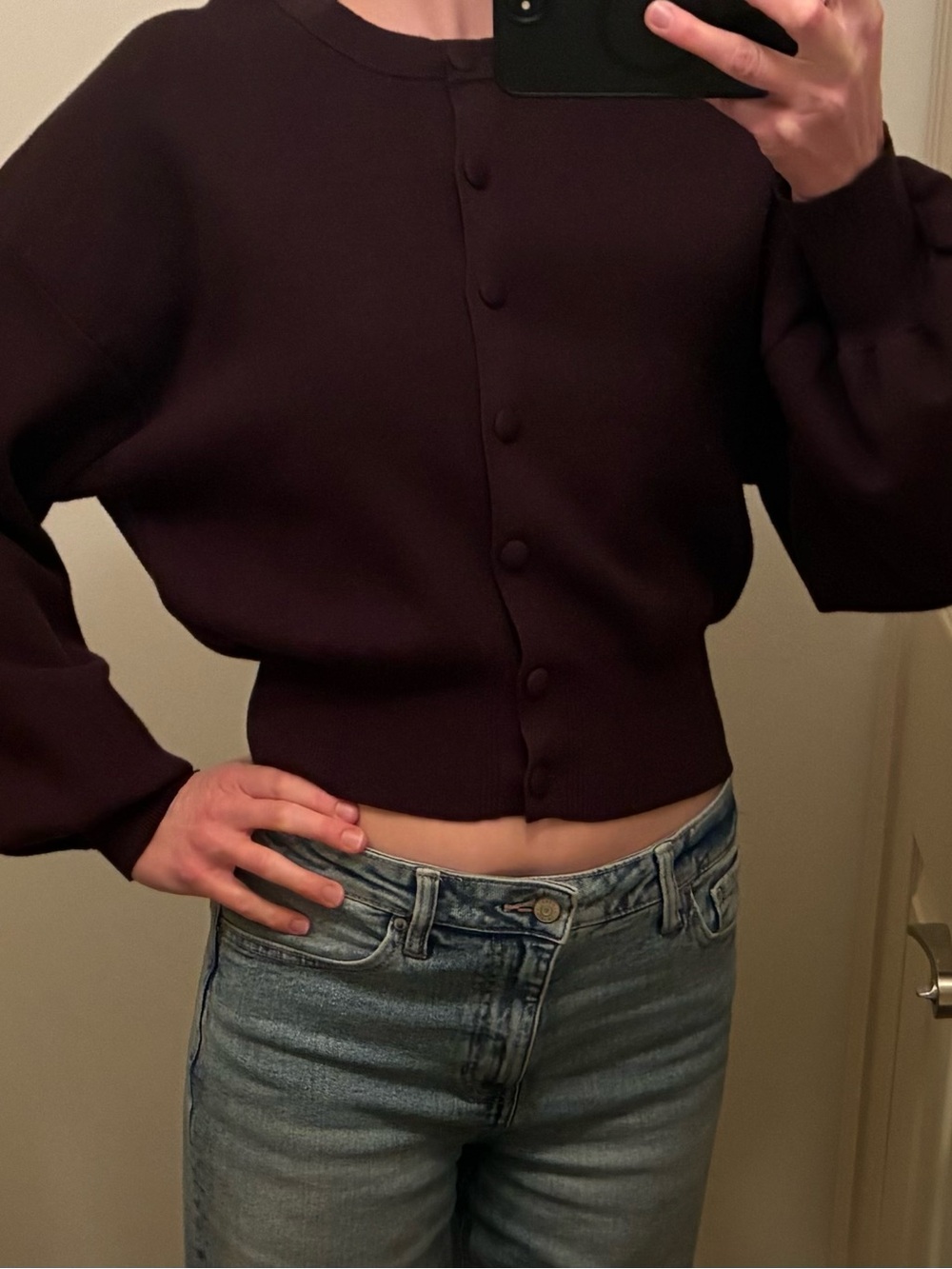 Women’s Dark Plum Button-Front Sweater Cardigan